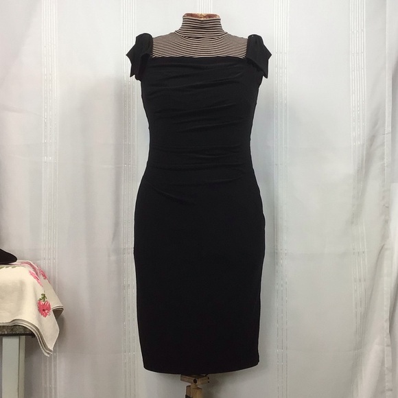 Lauren Ralph Lauren Dresses & Skirts - Lauren Black Ruched Lined Jersey with Cap and Bow Sleeves Cocktail Dress